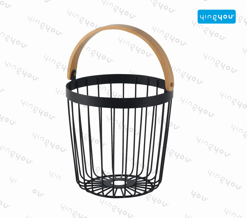 Storage basket with bamboo handle